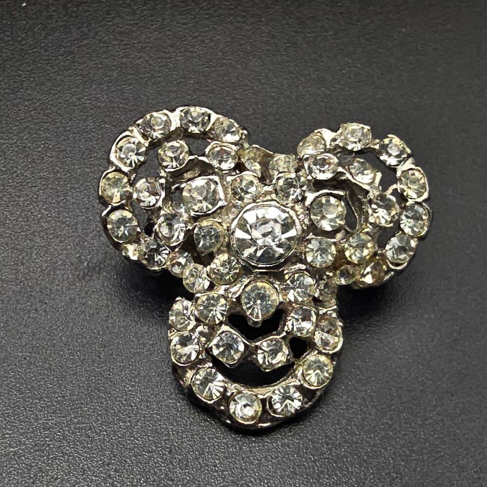 Clear Rhinestone Flower Brooch Vintage Glam Costume Jewelry